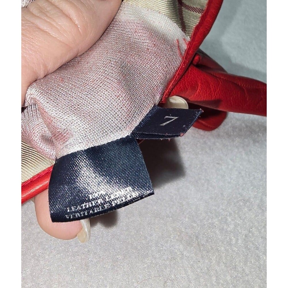 Burberry Red Leather with Nova check fabric & silk lining Gloves sz 7 - Picture 6 of 9